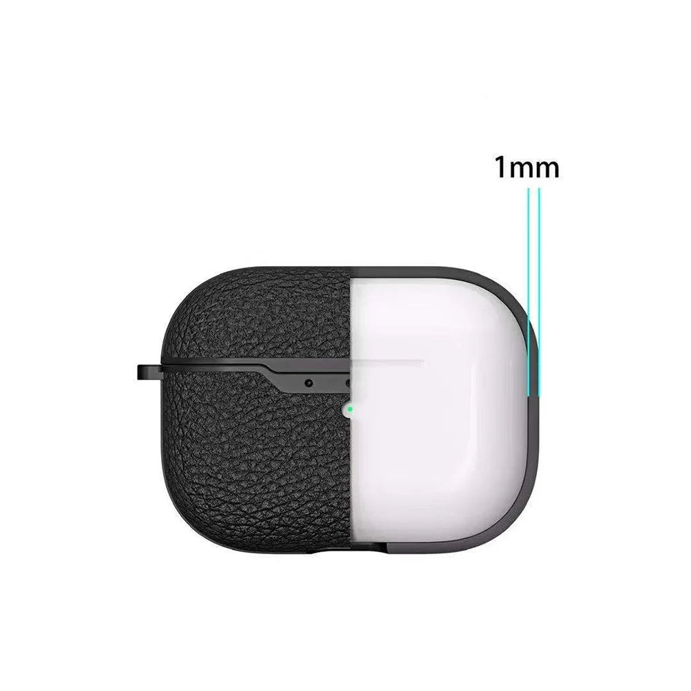 Litchi Skin Leather Coated Case with Hook for Apple AirPods Pro - Black - 2