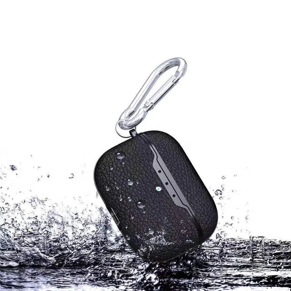 Litchi Skin Leather Coated Case with Hook for Apple AirPods Pro - Black - 5