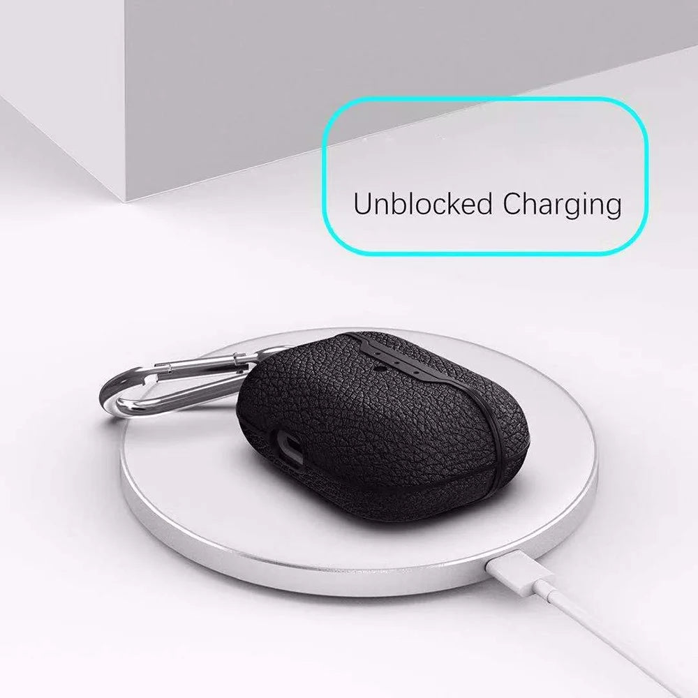 Litchi Skin Leather Coated Case with Hook for Apple AirPods Pro - Black - 6