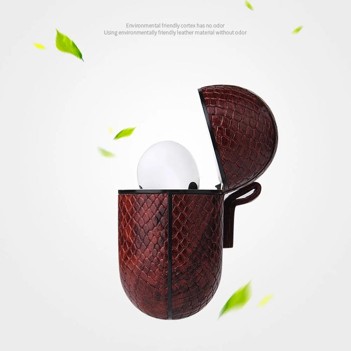 Pure Color Snake Texture Leather Cover with Hook for Apple AirPods Pro - Silver - 3