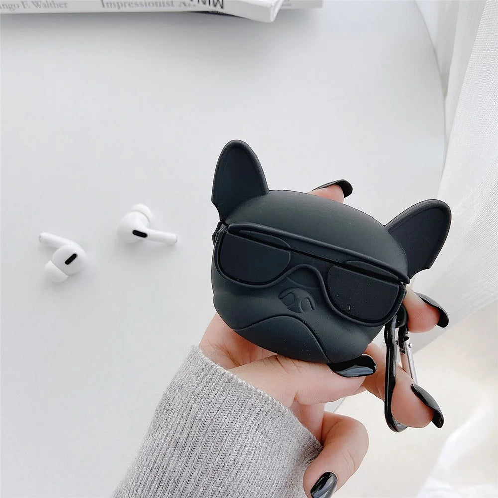 For Apple AirPods Pro with Buckle Bluetooth-compatible Silicone Case - Black/Dog - 1