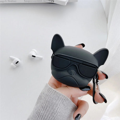 For Apple AirPods Pro with Buckle Bluetooth-compatible Silicone Case - Black/Dog - 1