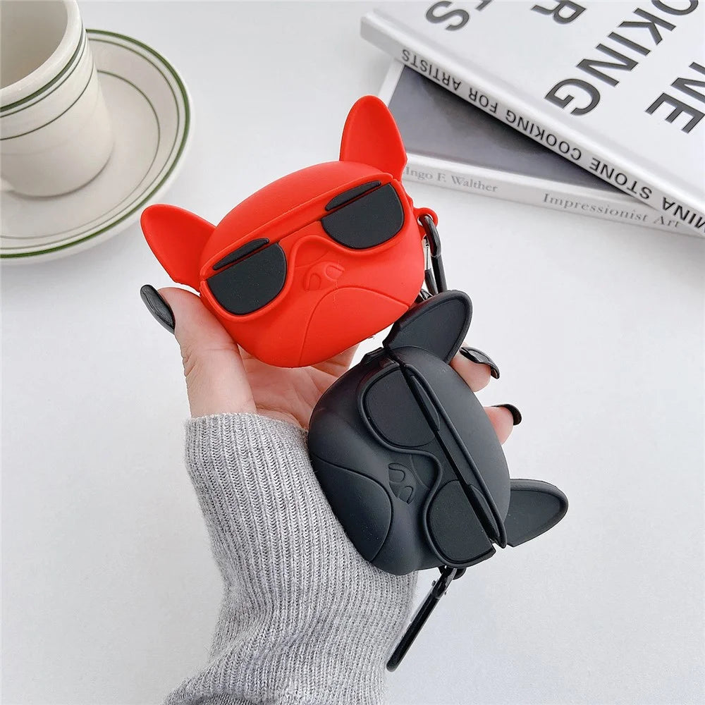 For Apple AirPods Pro with Buckle Bluetooth-compatible Silicone Case - Black/Dog - 3