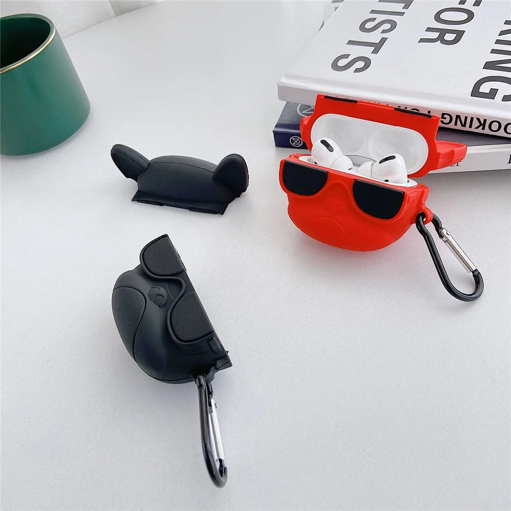 For Apple AirPods Pro with Buckle Bluetooth-compatible Silicone Case - Black/Dog - 4