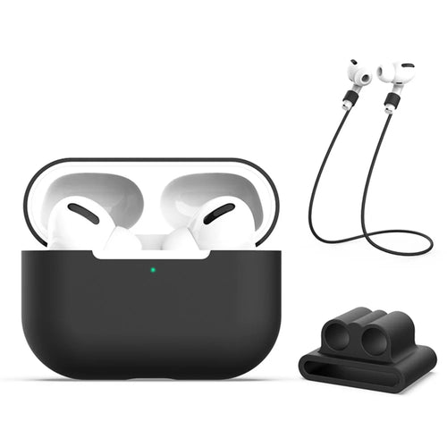 Silicone Case with Strap+Fixed Part for Apple AirPods Pro - Black - 1