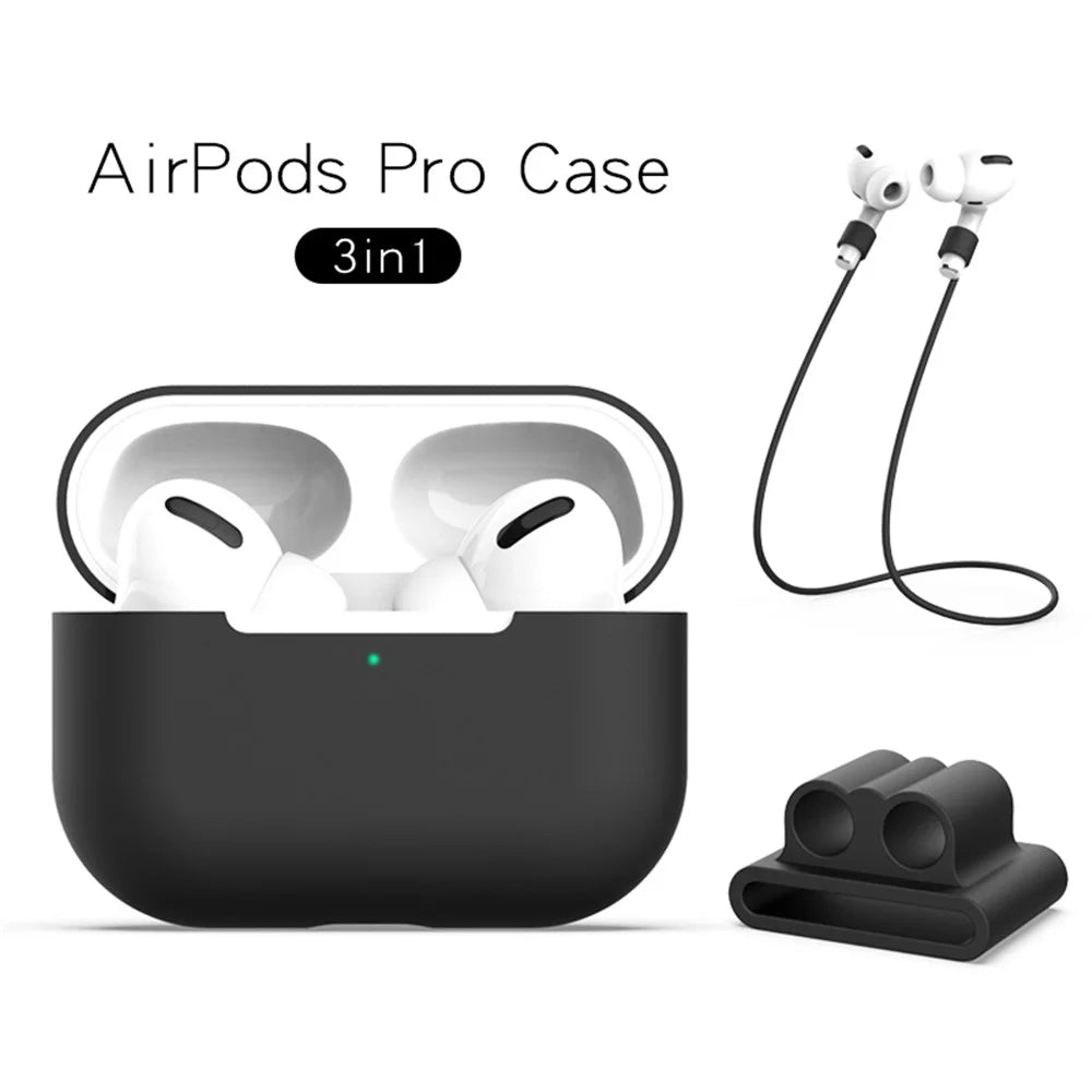 Silicone Case with Strap+Fixed Part for Apple AirPods Pro - Black - 2