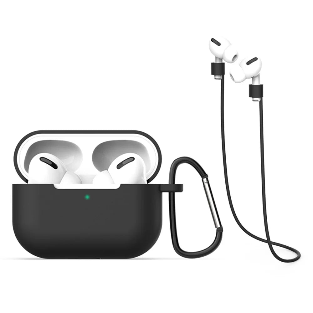 Silicone Case + Headphone Lanyard+Portable Hook for Airpods Pro - Black - 1