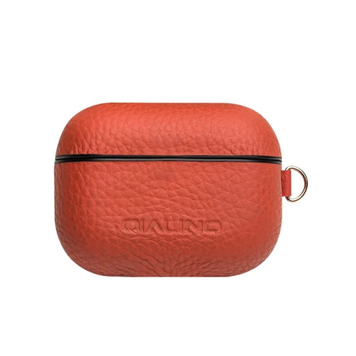 QIALINO For Apple AirPods Pro Shockproof Style Earphone Charging Box Protective Cover Cowhide Leather Case - Orange - 1