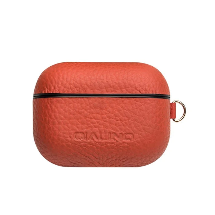 QIALINO For Apple AirPods Pro Shockproof Style Earphone Charging Box Protective Cover Cowhide Leather Case - Orange - 1