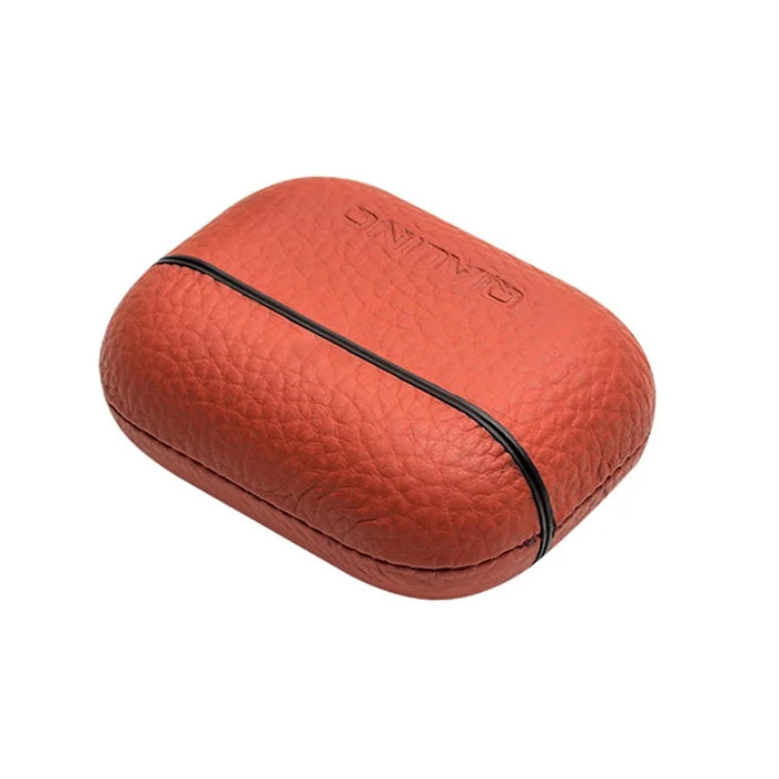 QIALINO For Apple AirPods Pro Shockproof Style Earphone Charging Box Protective Cover Cowhide Leather Case - Orange - 2