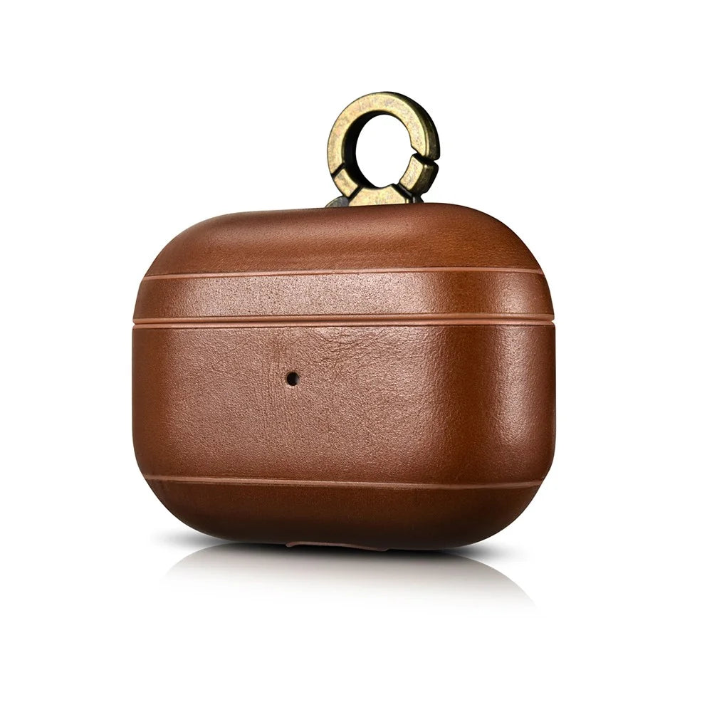 ICARER Retro Style Genuine Leather Earphone Protective Cover Case with Hanging Ring Buckle for Apple AirPods Pro - Dark Brown - 2