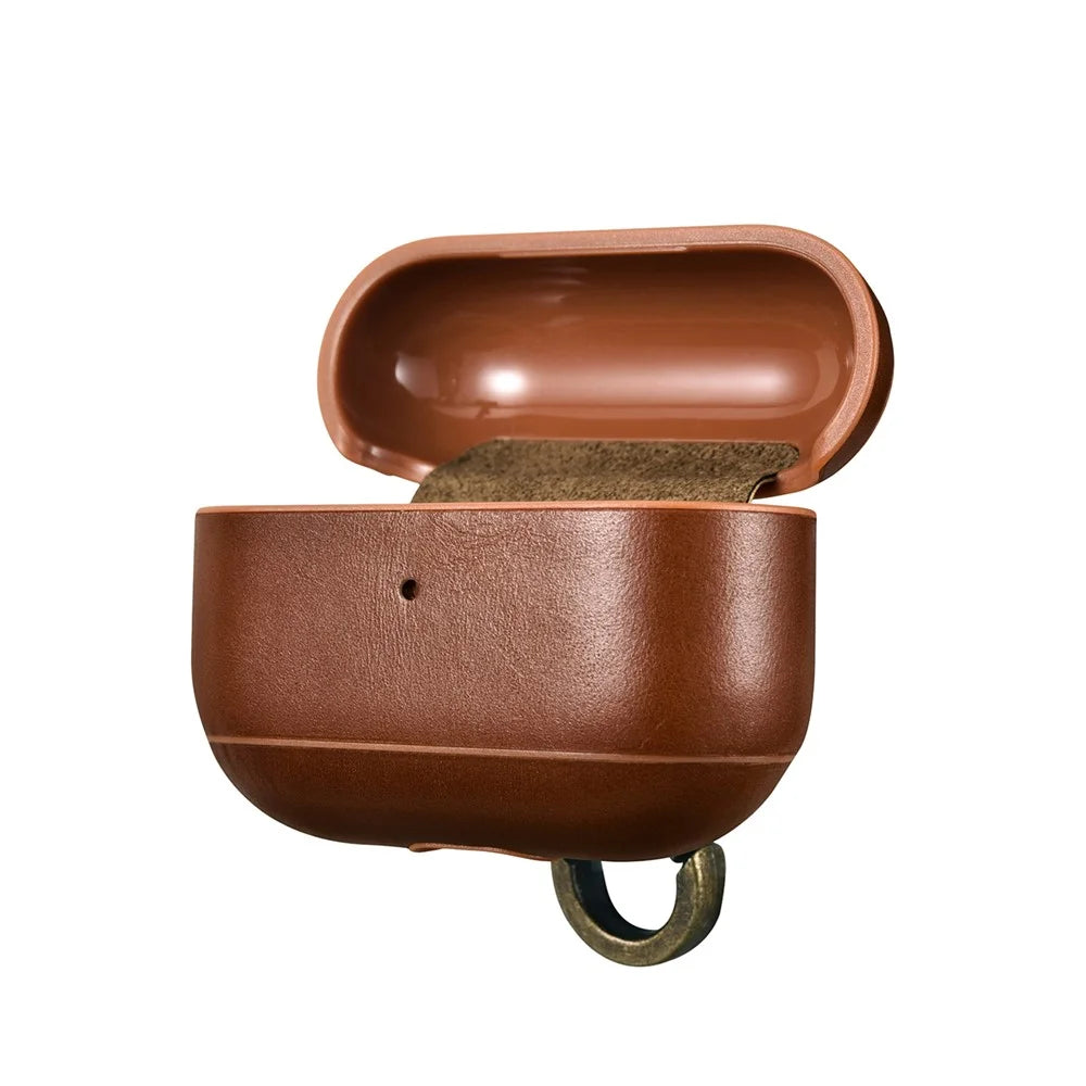 ICARER Retro Style Genuine Leather Earphone Protective Cover Case with Hanging Ring Buckle for Apple AirPods Pro - Dark Brown - 4