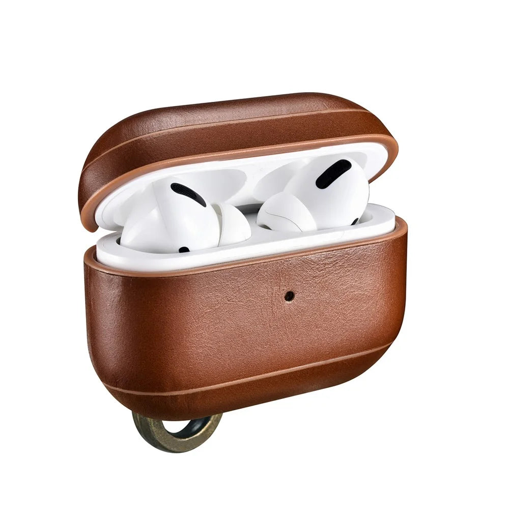 ICARER Retro Style Genuine Leather Earphone Protective Cover Case with Hanging Ring Buckle for Apple AirPods Pro - Dark Brown - 5
