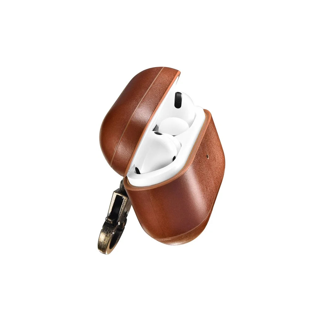 ICARER Retro Style Genuine Leather Earphone Protective Cover Case with Hanging Ring Buckle for Apple AirPods Pro - Dark Brown - 6
