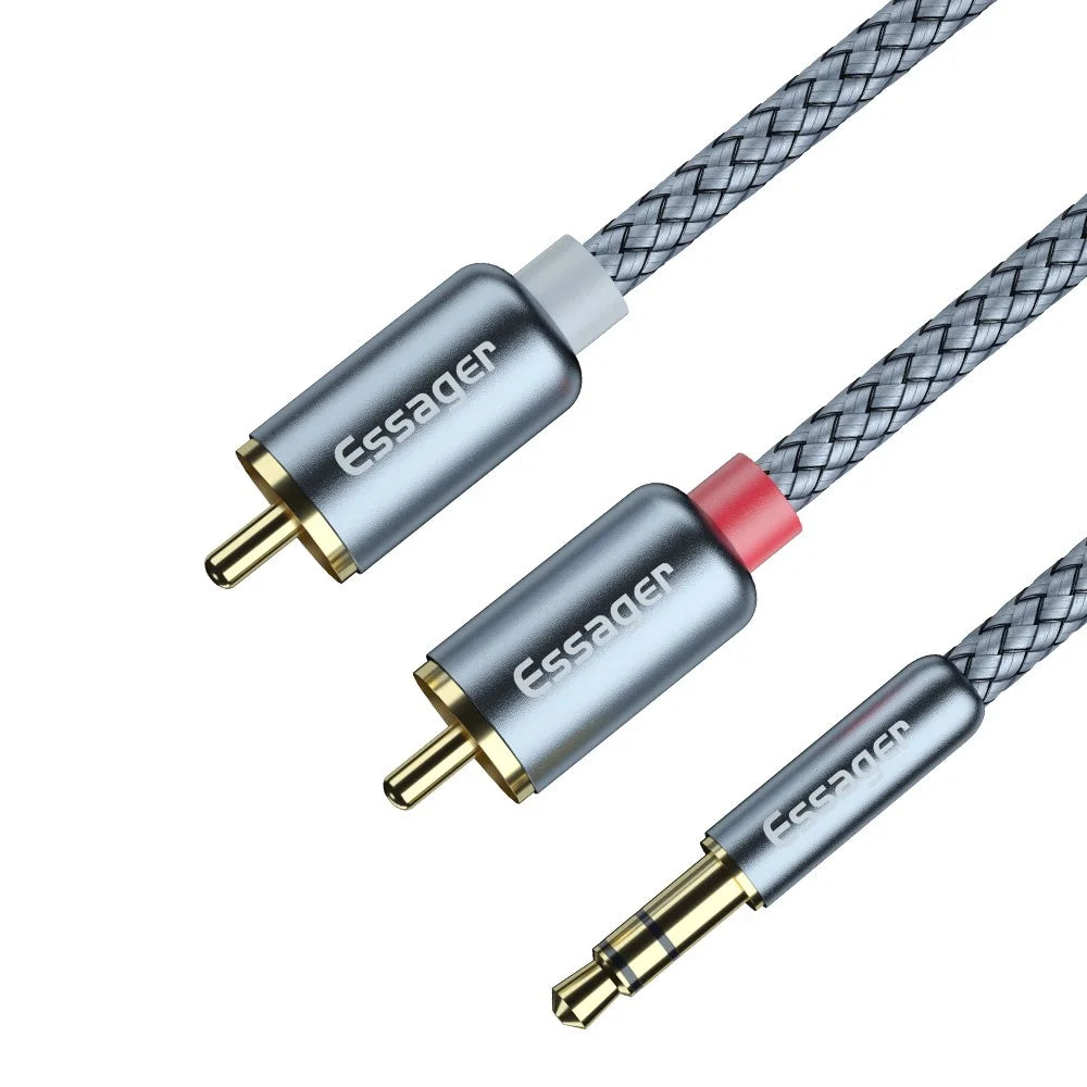 ESSAGER 3.5mm Male to 2RCA Male Stereo Audio Nylon Braided Cable 1m - 4
