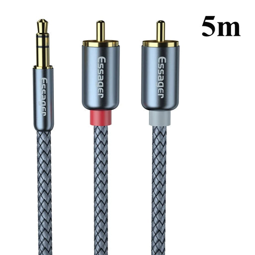 ESSAGER 3.5mm to 2-Male RCA Adapter Audio Cable Nylon Braided Cord 5m - 1