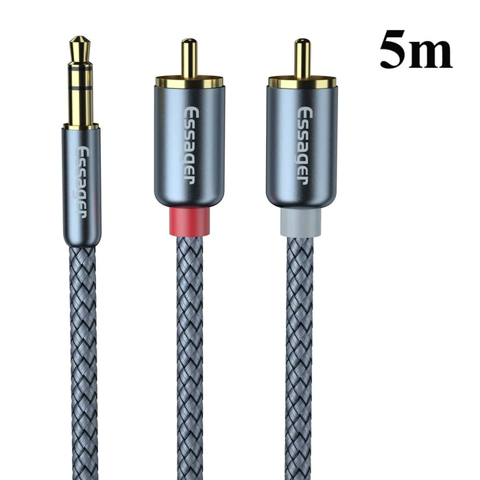 ESSAGER 3.5mm to 2-Male RCA Adapter Audio Cable Nylon Braided Cord 5m - 1