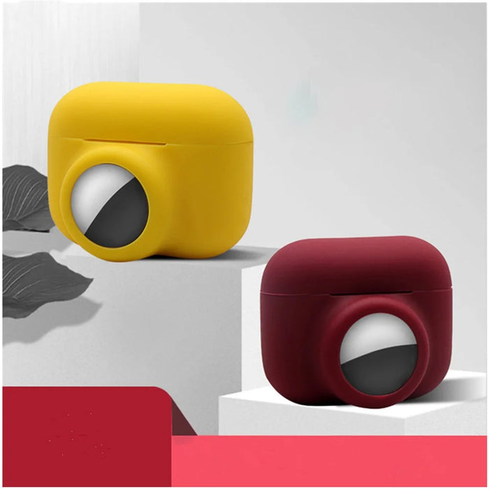 2-in-1 Silicone Protective Cover Case for Apple AirPods Pro AirTag - Wine Red - 3