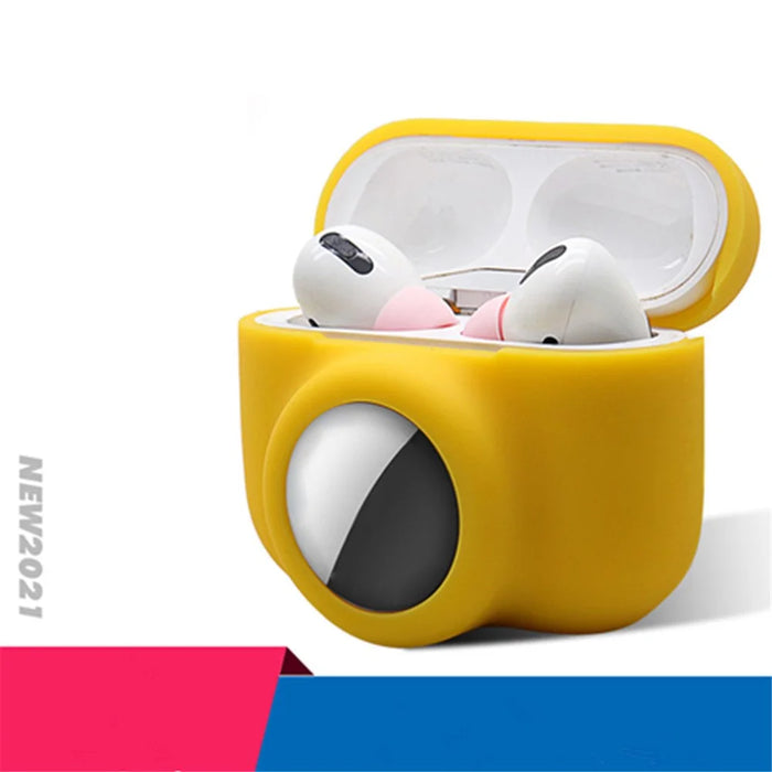 2-in-1 Silicone Protective Cover Case for Apple AirPods Pro AirTag - Wine Red - 4