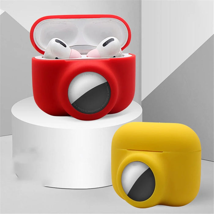 2-in-1 Silicone Protective Cover Case for Apple AirPods Pro AirTag - Wine Red - 5
