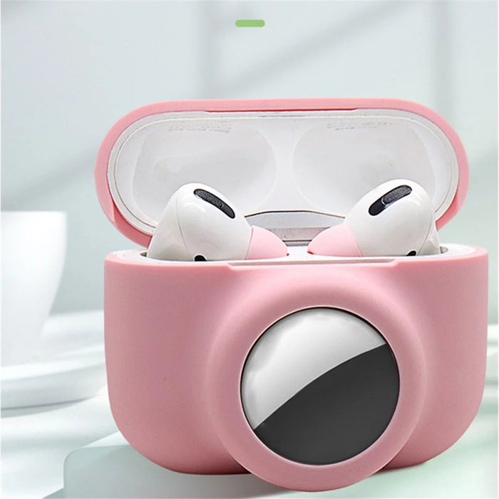 2-in-1 Silicone Protective Cover Case for Apple AirPods Pro AirTag - Wine Red - 6