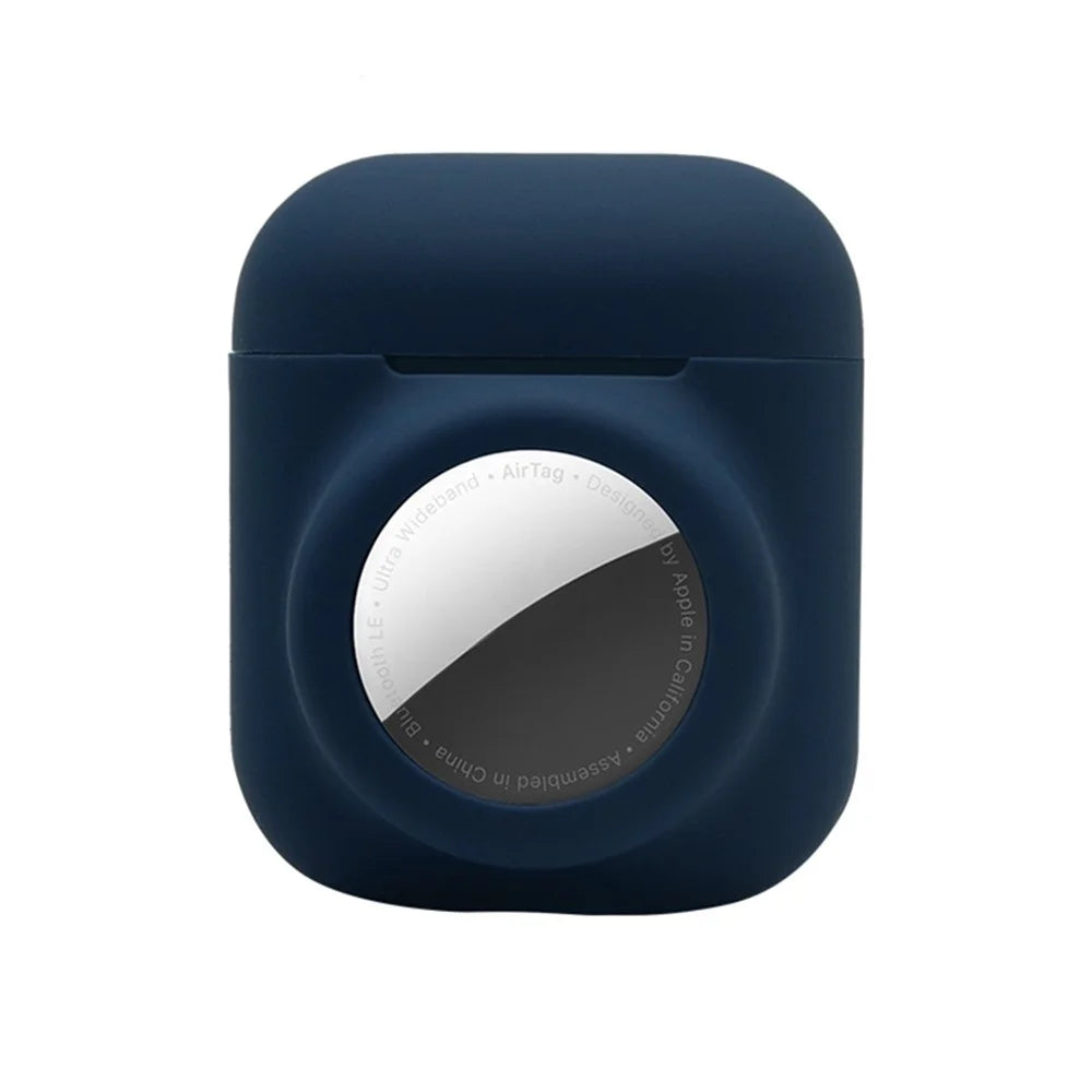 2-in-1 Silicone Protective Cover Case for Apple AirPods with Charging Case (2016)/(2019) / AirPods with Wireless Charging Case (2019) + AirTag - Dark Blue - 1