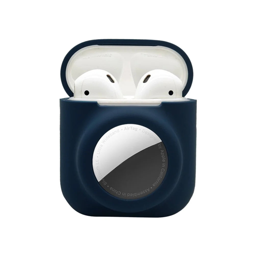 2-in-1 Silicone Protective Cover Case for Apple AirPods with Charging Case (2016)/(2019) / AirPods with Wireless Charging Case (2019) + AirTag - Dark Blue - 2