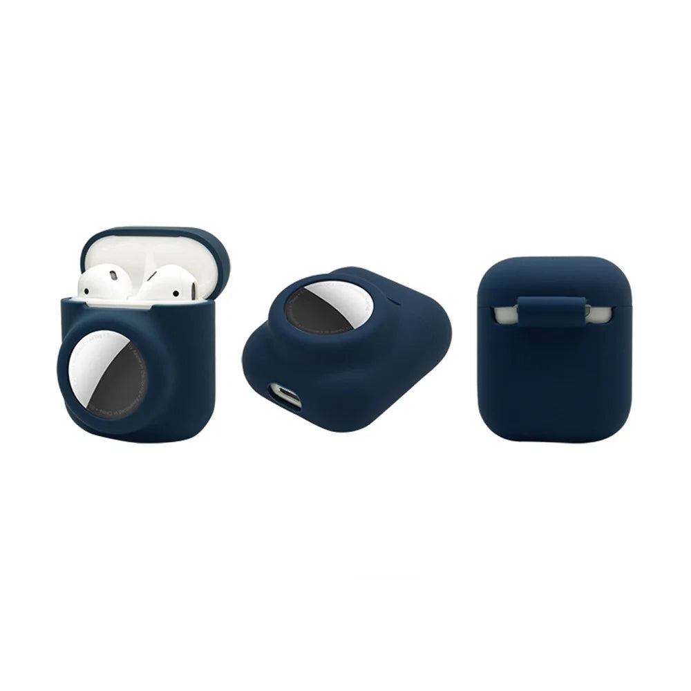 2-in-1 Silicone Protective Cover Case for Apple AirPods with Charging Case (2016)/(2019) / AirPods with Wireless Charging Case (2019) + AirTag - Dark Blue - 3