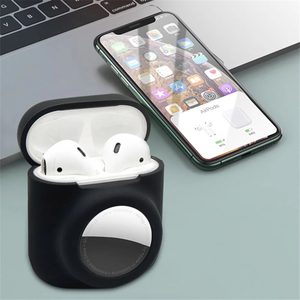 2-in-1 Silicone Protective Cover Case for Apple AirPods with Charging Case (2016)/(2019) / AirPods with Wireless Charging Case (2019) + AirTag - Dark Blue - 6