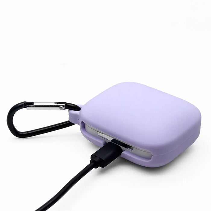 Bluetooth-compatible Earphone Soft Silicone Cover Protective Case with Hanging Buckle for OnePlus Buds Pro - Purple - 3