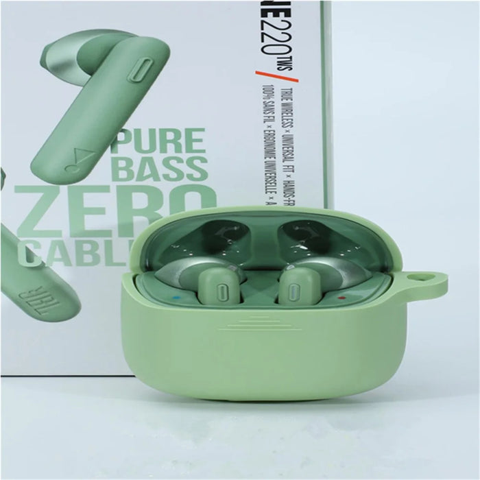 Durable Silicone Bluetooth-compatible Earphone Case Protective Cover Shell with Anti-lost Buckle for JBL TUNE220TWS - Grass Green - 5
