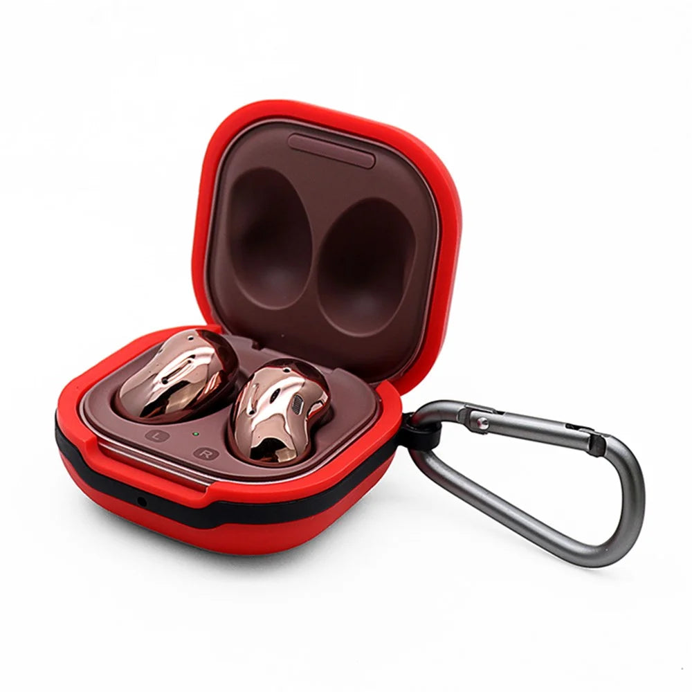 Soft Silicone Wireless Bluetooth-compatible Earphones Case Protective Sleeve with Anti-Lost Buckle for Samsung Galaxy Buds Live - Red - 2