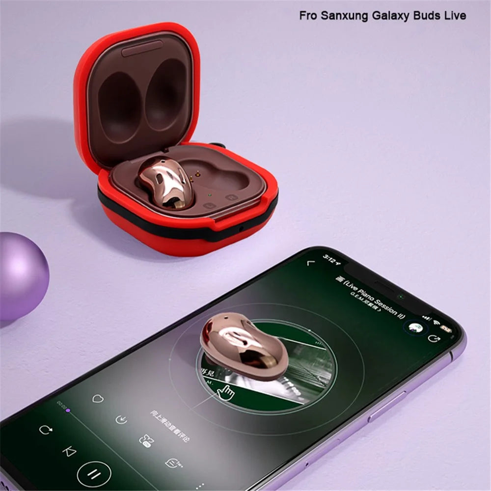 Soft Silicone Wireless Bluetooth-compatible Earphones Case Protective Sleeve with Anti-Lost Buckle for Samsung Galaxy Buds Live - Red - 5