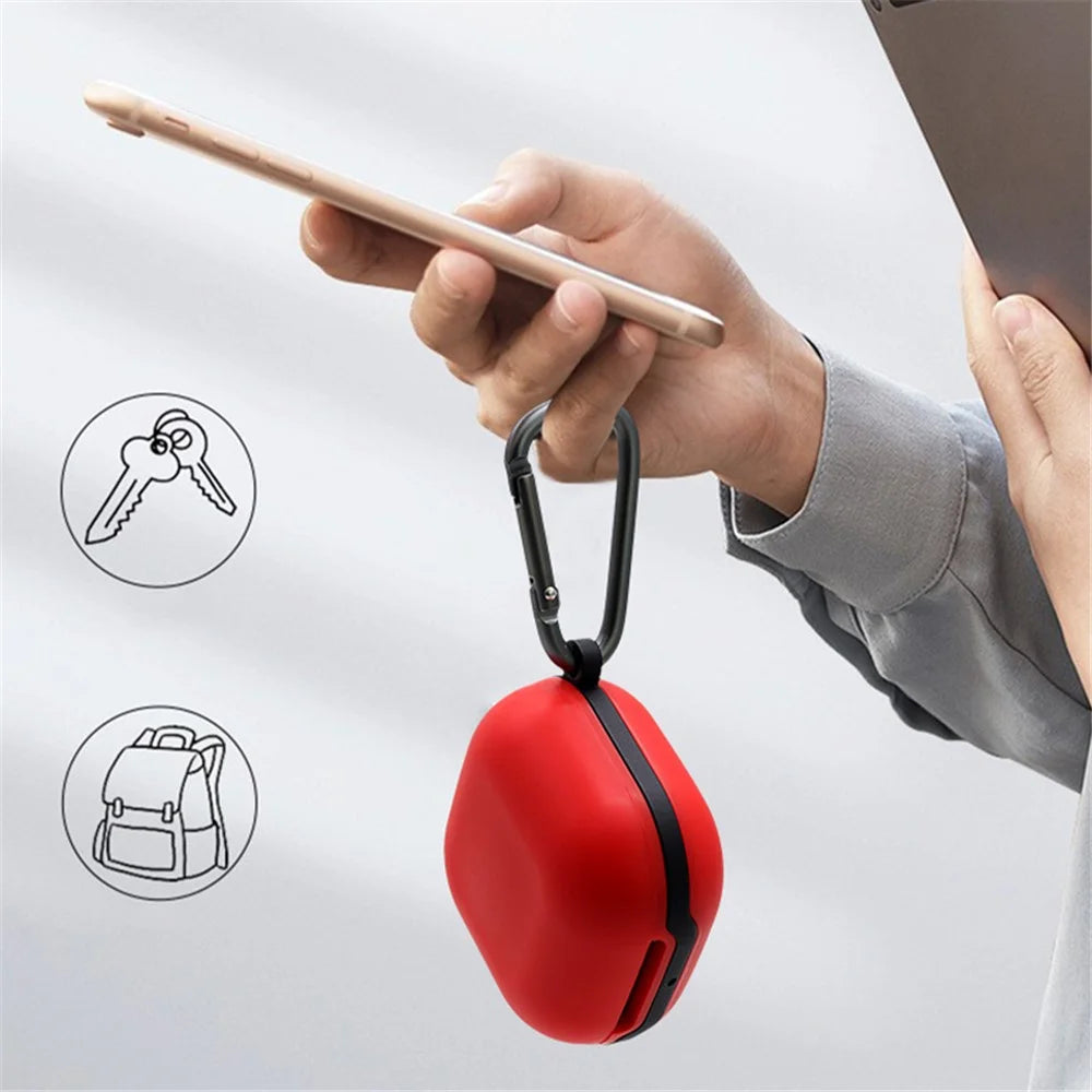 Soft Silicone Wireless Bluetooth-compatible Earphones Case Protective Sleeve with Anti-Lost Buckle for Samsung Galaxy Buds Live - Red - 6