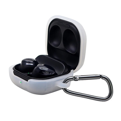 Washable Silicone Wireless Earphones Case Protective Skin Sleeve with Anti-Lost Buckle for Samsung Galaxy Buds Pro - White - 1