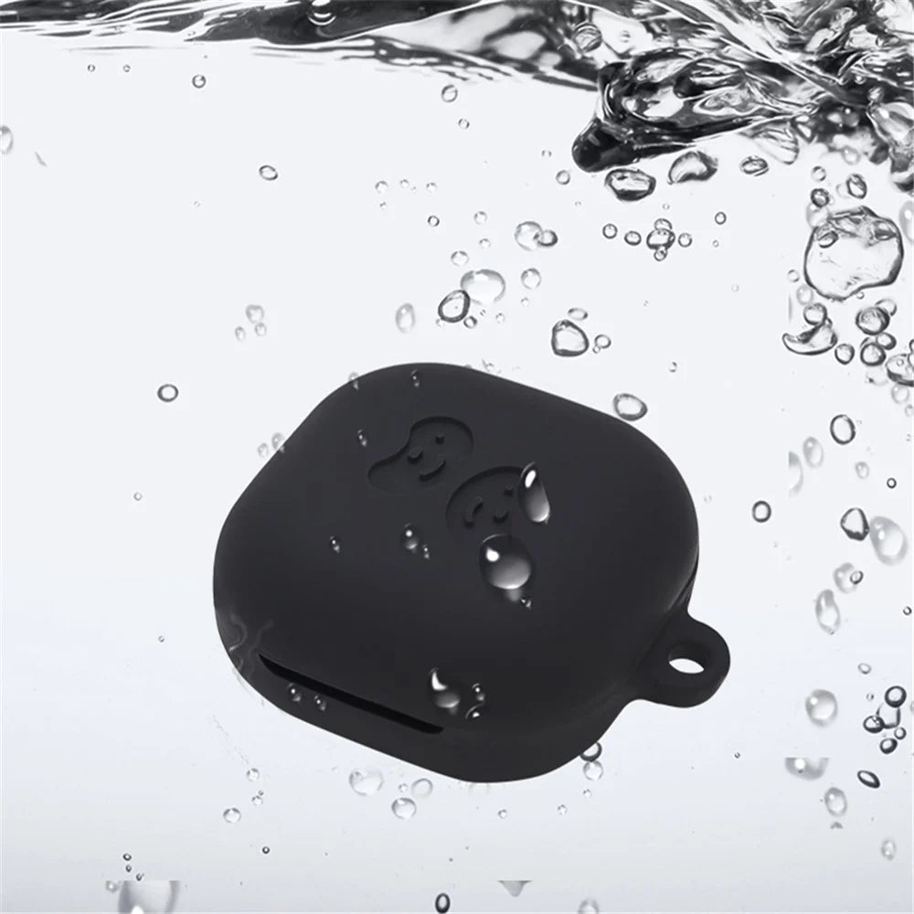 Washable Silicone Wireless Earphones Case Protective Skin Sleeve with Anti-Lost Buckle for Samsung Galaxy Buds Pro - White - 4