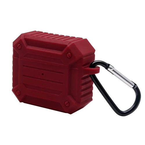 Earphone Charging Box Thickened Silicone Protective Case Anti-fall Cover with Anti-loss Carabiner for Apple AirPods 3 - Wine Red - 1