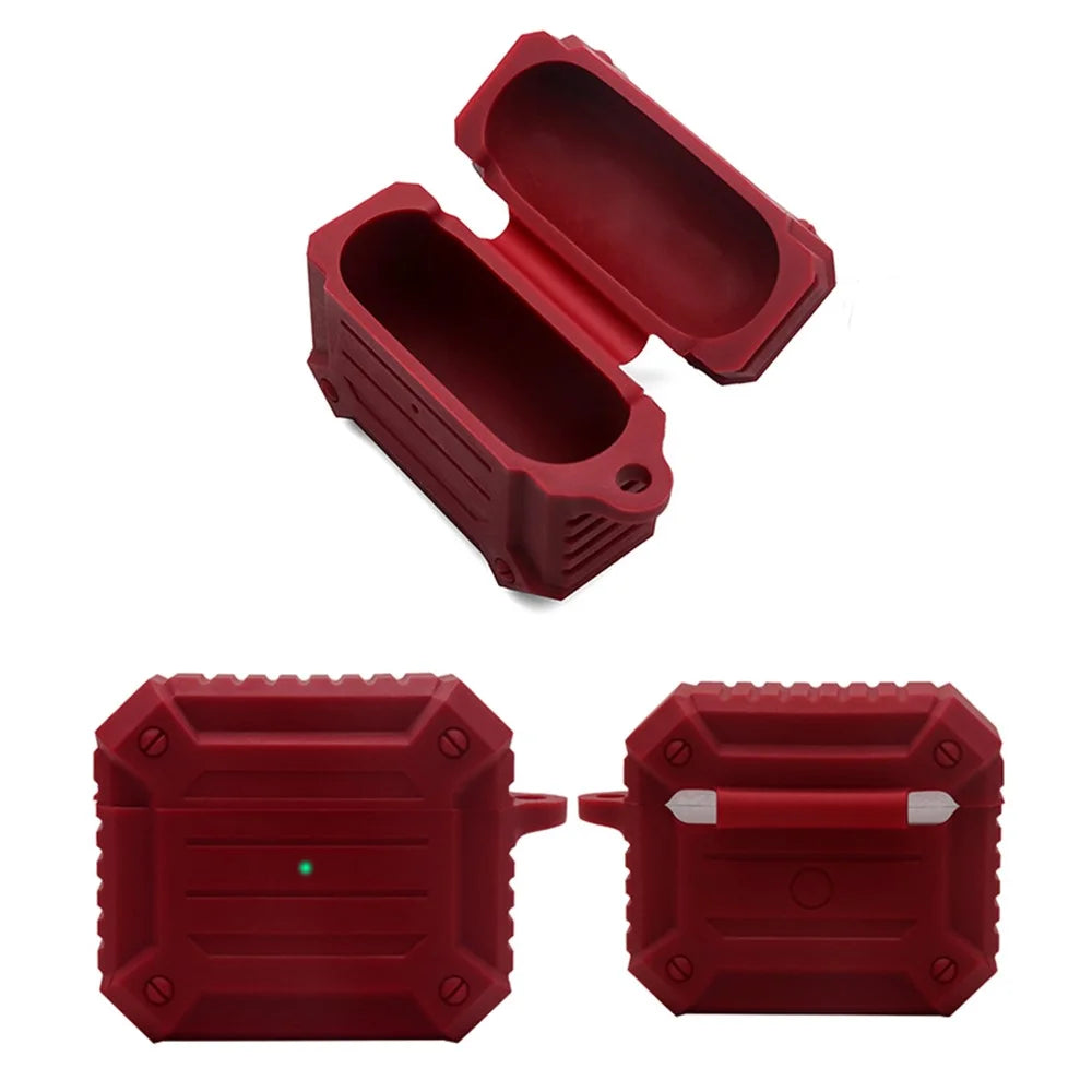 Earphone Charging Box Thickened Silicone Protective Case Anti-fall Cover with Anti-loss Carabiner for Apple AirPods 3 - Wine Red - 2