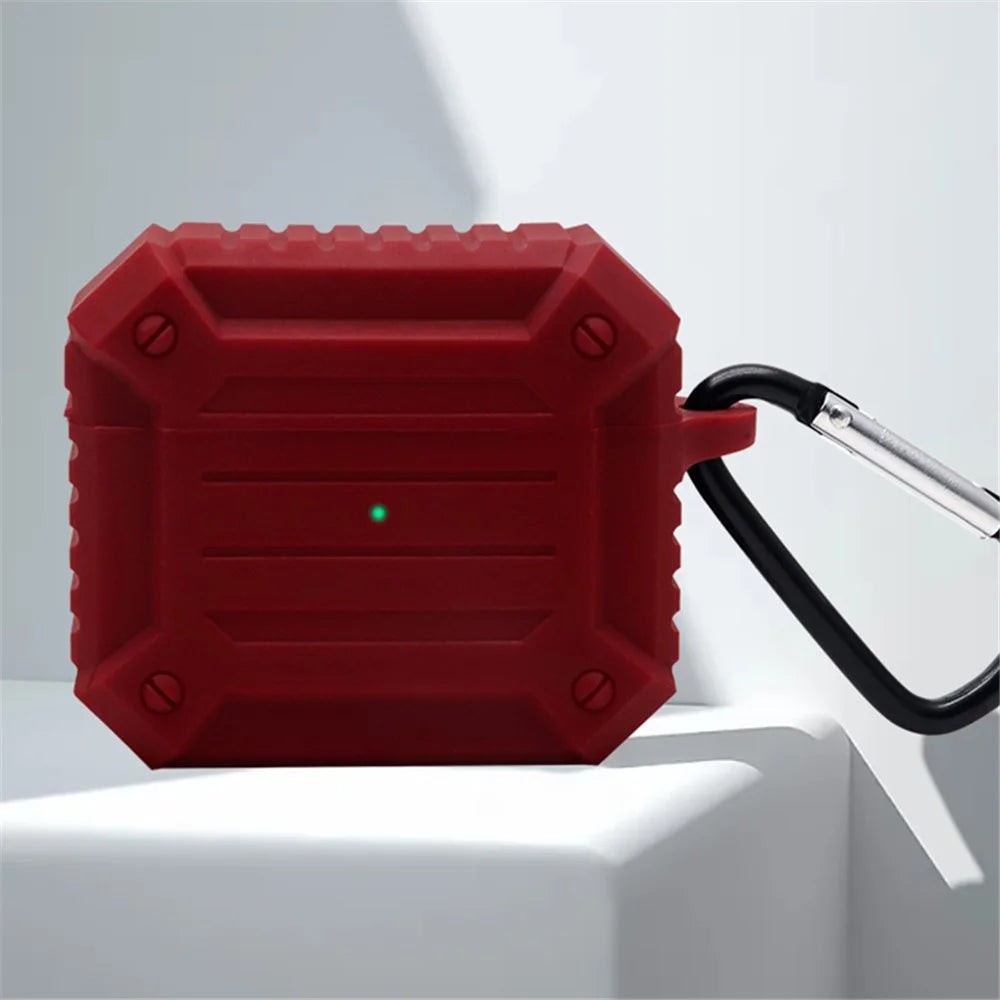 Earphone Charging Box Thickened Silicone Protective Case Anti-fall Cover with Anti-loss Carabiner for Apple AirPods 3 - Wine Red - 3