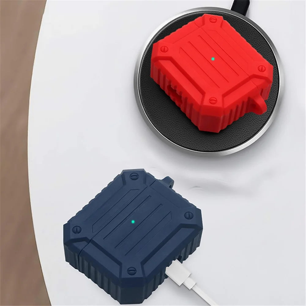 Earphone Charging Box Thickened Silicone Protective Case Anti-fall Cover with Anti-loss Carabiner for Apple AirPods 3 - Wine Red - 6