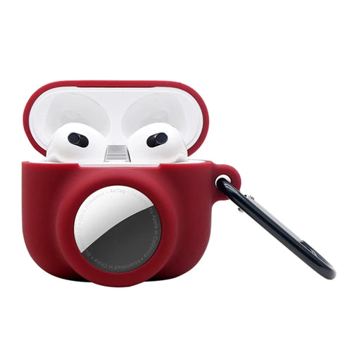 2 in 1 Soft Silicone Case Anti-scratch Protective Cover for AirPods 3/AirTag - Wine Red - 1