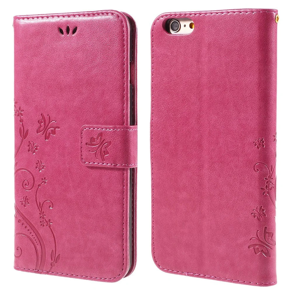 Butterfly Leather Wallet Stand Shell for iPhone 6s 6 4.7 inch with Reversed Magnetic Clasp - Rose - 1