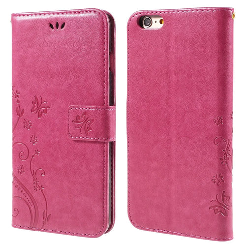 Butterfly Leather Wallet Stand Shell for iPhone 6s 6 4.7 inch with Reversed Magnetic Clasp - Rose - 1