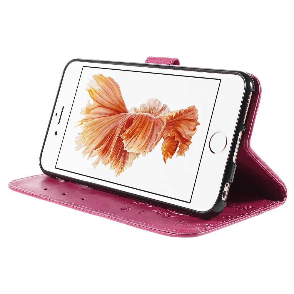 Butterfly Leather Wallet Stand Shell for iPhone 6s 6 4.7 inch with Reversed Magnetic Clasp - Rose - 5