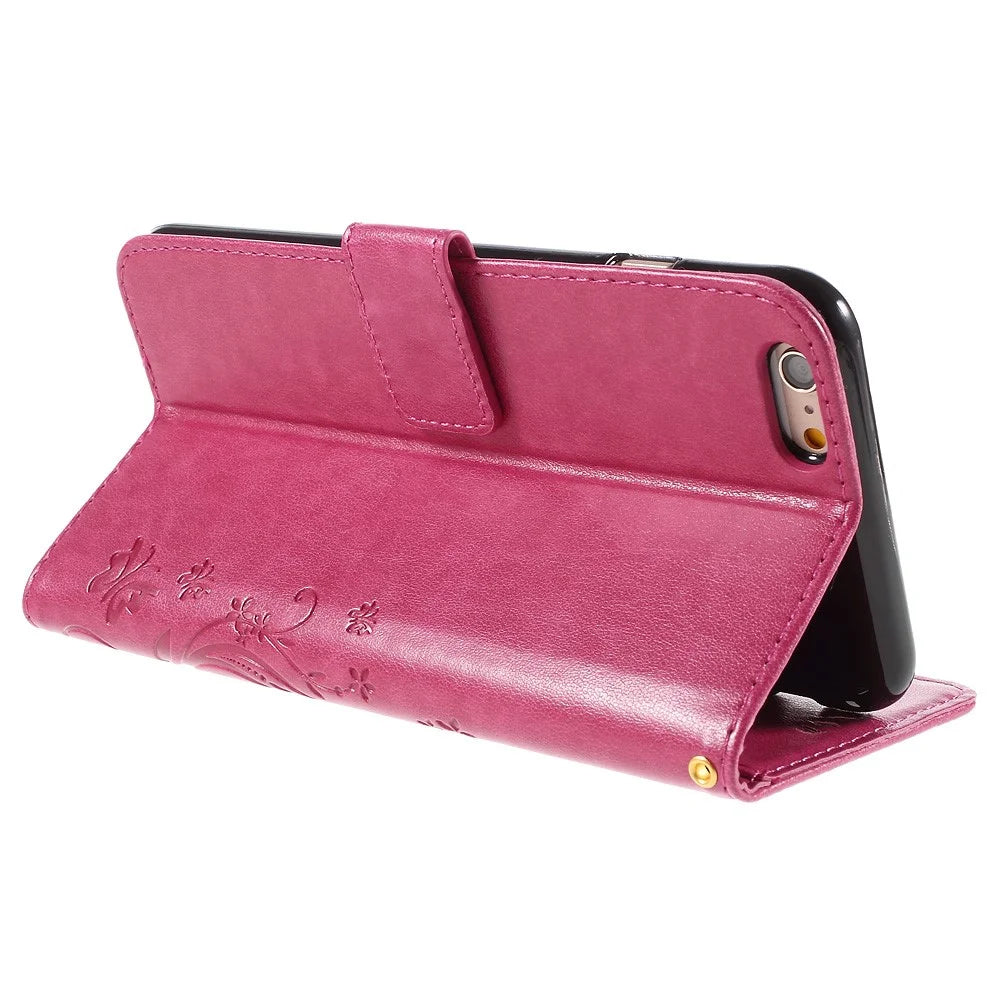 Butterfly Leather Wallet Stand Shell for iPhone 6s 6 4.7 inch with Reversed Magnetic Clasp - Rose - 6