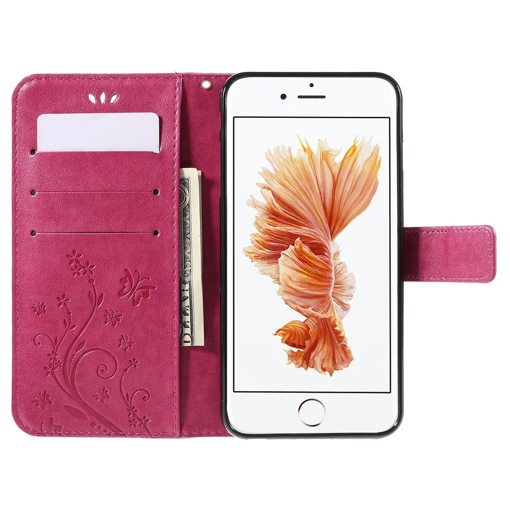 Butterfly Leather Wallet Stand Shell for iPhone 6s 6 4.7 inch with Reversed Magnetic Clasp - Rose - 7