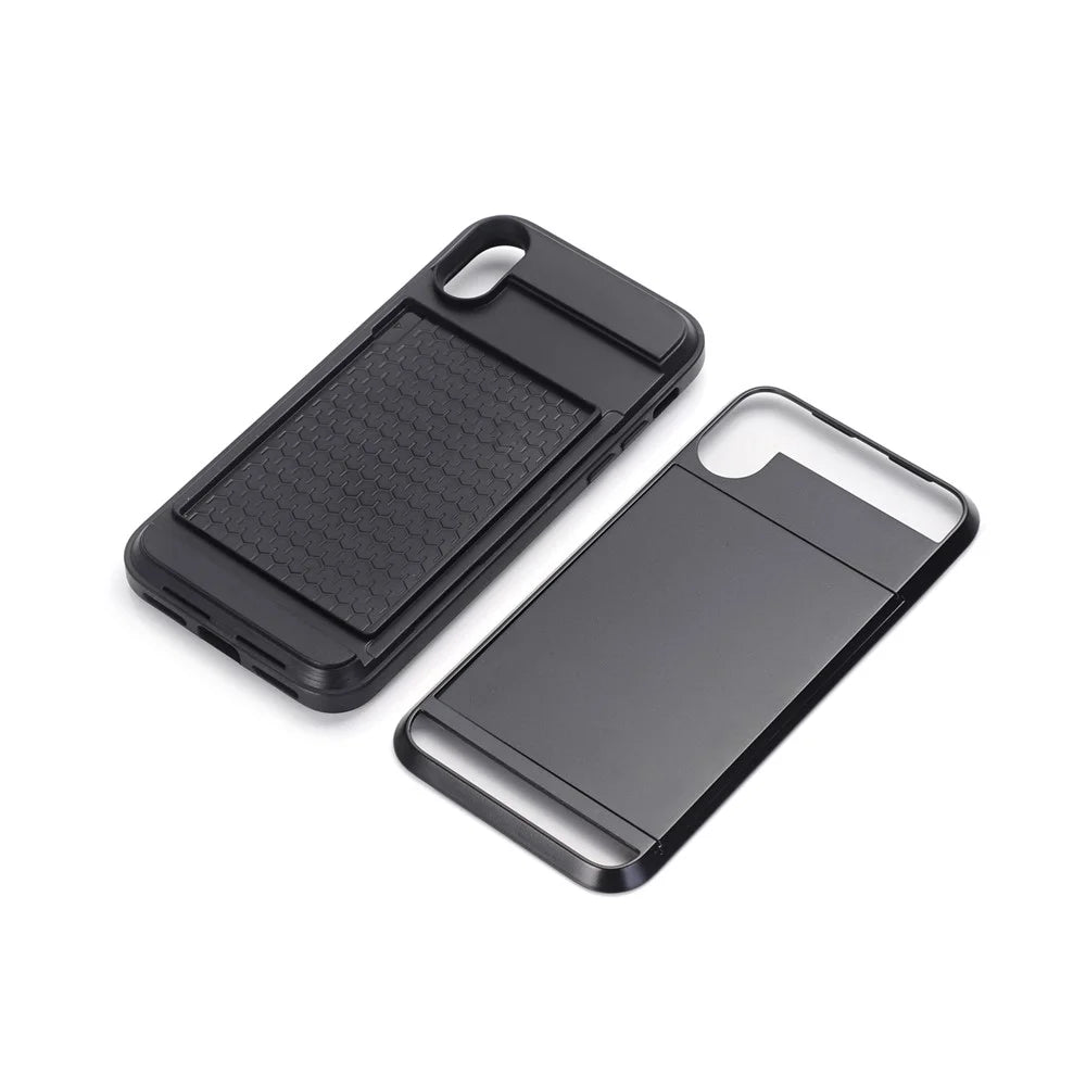 For Apple iPhone X/XS 5.8 inch Sliding Card Holder PC + TPU Hybrid Phone Case - Black - 2