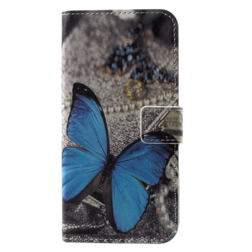 Pattern Printing Wallet Leather Flip Casing for iPhone X/XS 5.8 inch - Blue Butterfly - 1