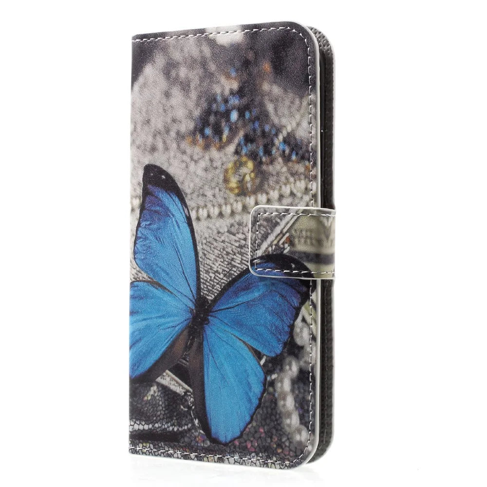 Pattern Printing Wallet Leather Flip Casing for iPhone X/XS 5.8 inch - Blue Butterfly - 3