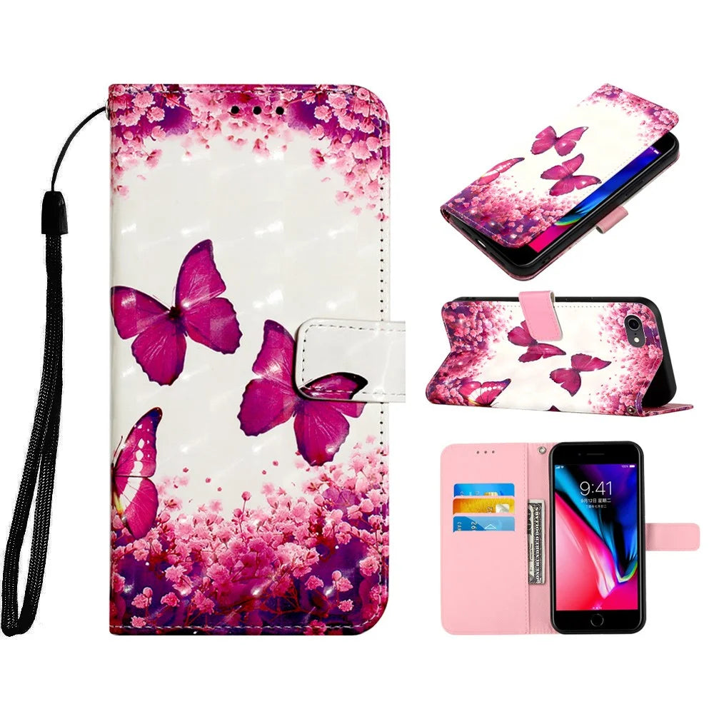 3D Vivid Pattern Wallet Leather Case Stand for iPhone 6s 6 4.7 inch - Red Butterflies and Flower - 1